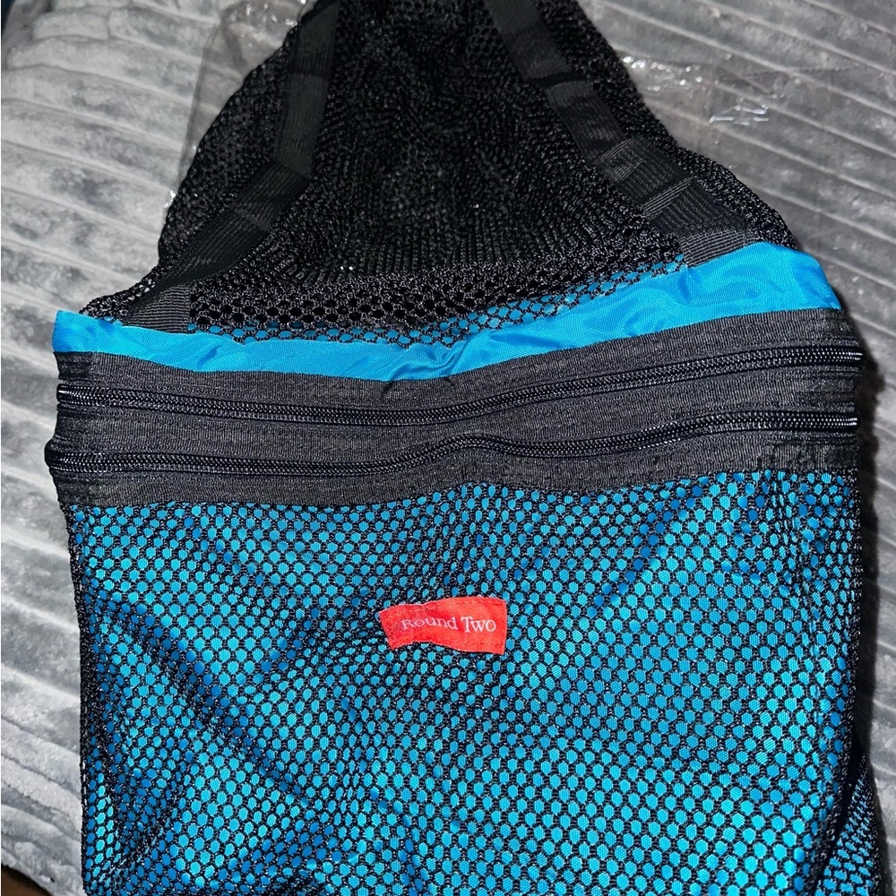 Round 2 Duffle Blue and Black Mesh Bag - Zip Bottom Netted Top w/Straps - NWT